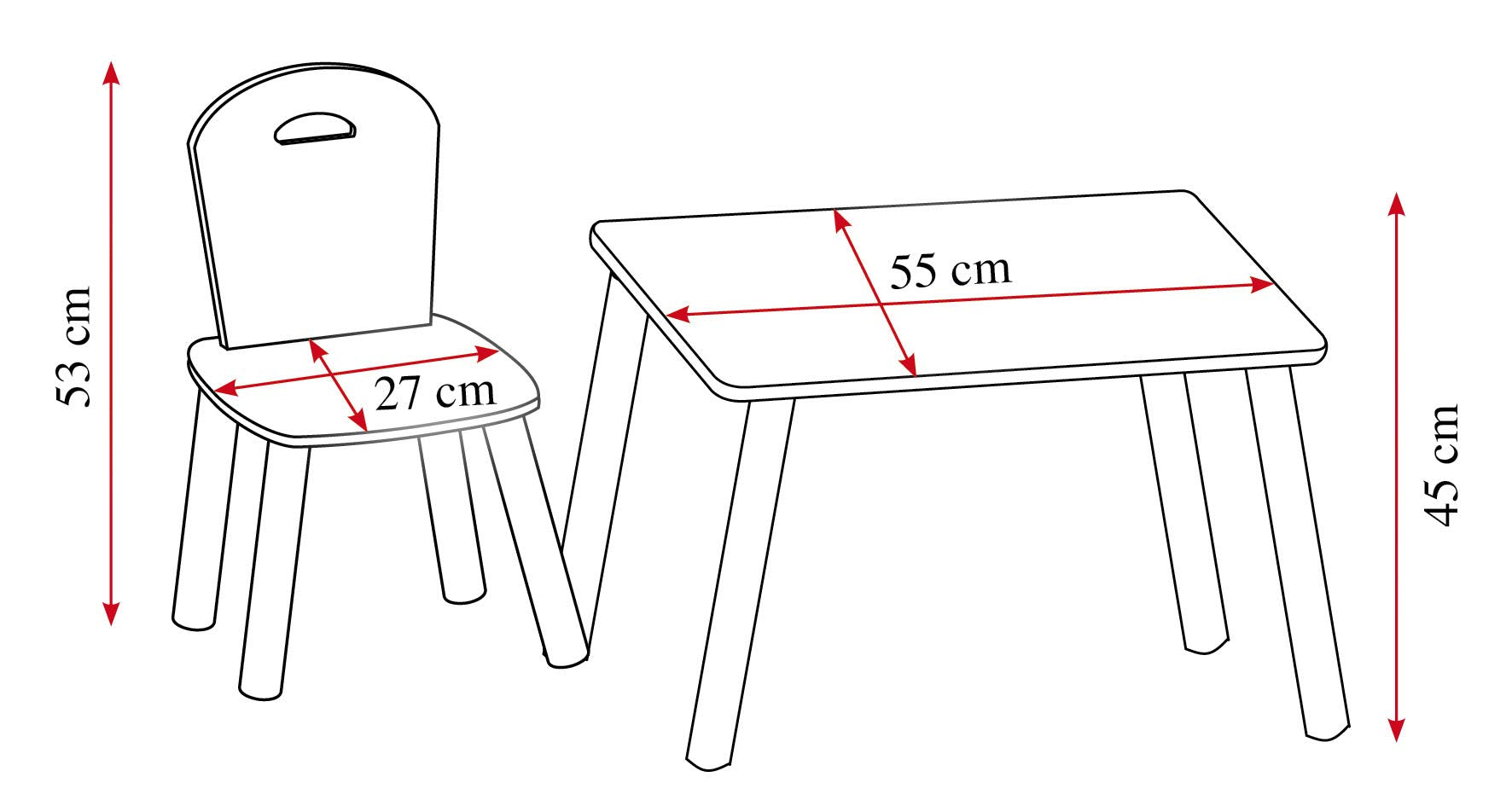 Kesper| Kindertisch mit 2 Stühlen, Material: Faserplatte, Maße: 55 x 55 x 45 cm, Farbe: Weiß | 17712 13