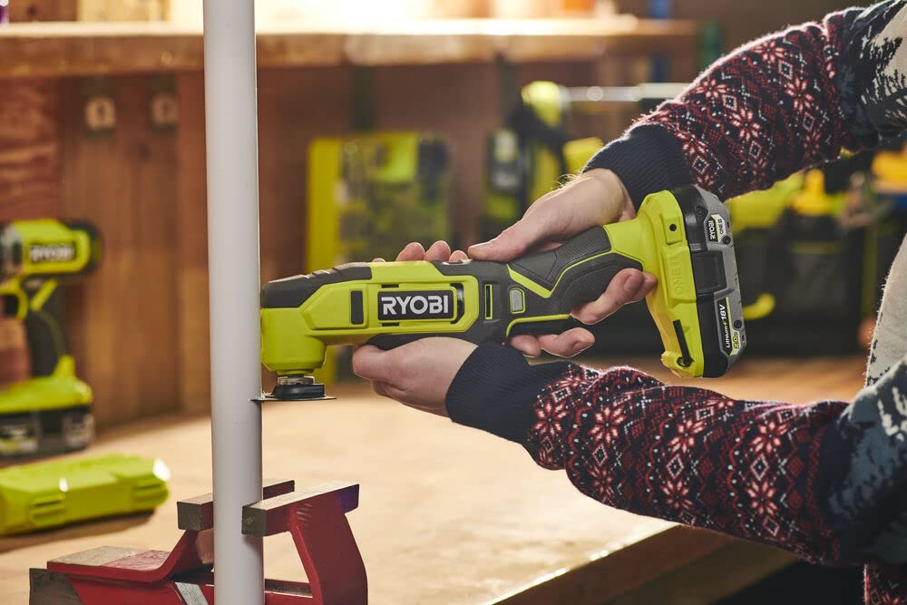 RYOBI 18 V ONE+ Akku-Multitool RMT18-0 (Oszilationswinkel 3,0°, Schwingzahl 0-20.000 min-1, variable Geschwindigkeitsregulierung, LED-Beleuchtung, inkl. Zubehör, ohne Akku & Ladegerät im Karton)