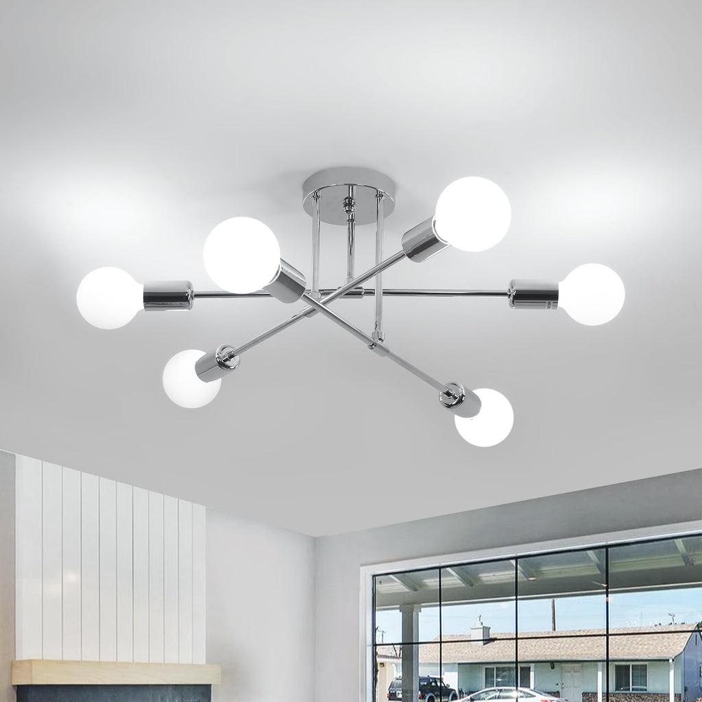 Comely Vintage Deckenlampe Industriell, 6 Flammig E27 Retro Wohnzimmerlampe Modern Chrom, Deckenleuchte Metall Design für Küche Wohnzimmer Schlafzimmer