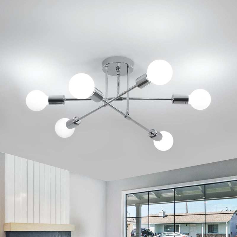 Comely Vintage Deckenlampe Industriell, 6 Flammig E27 Retro Wohnzimmerlampe Modern Chrom, Deckenleuchte Metall Design für Küche Wohnzimmer Schlafzimmer