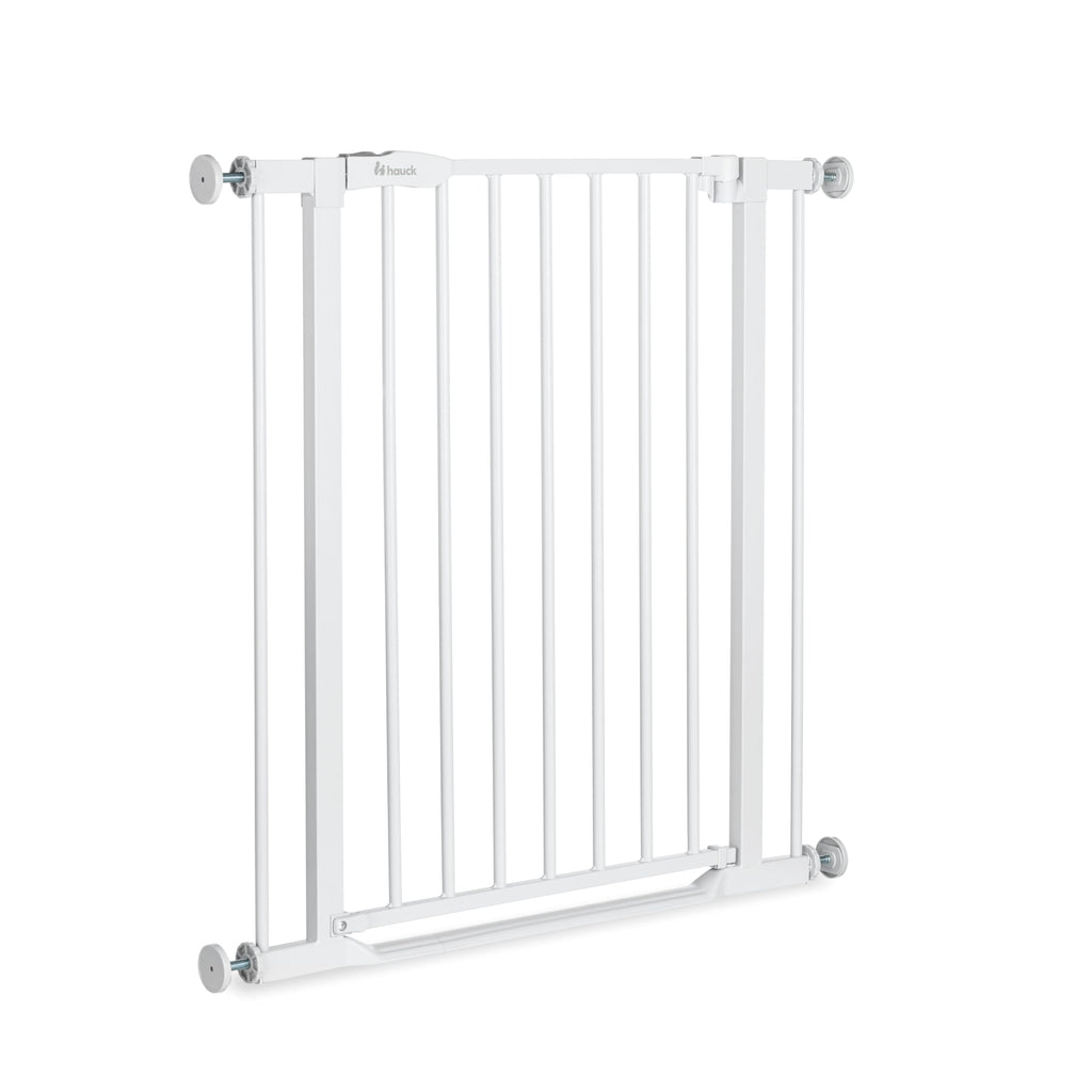 hauck Clear Step 2, Weiß - Kinderschutzgitter Hundegitter, Verstellbare Breite 75-80 cm, 77 cm Hoch, Flacher Einstieg, Einhand Öffnung, ohne Bohren, für Innen