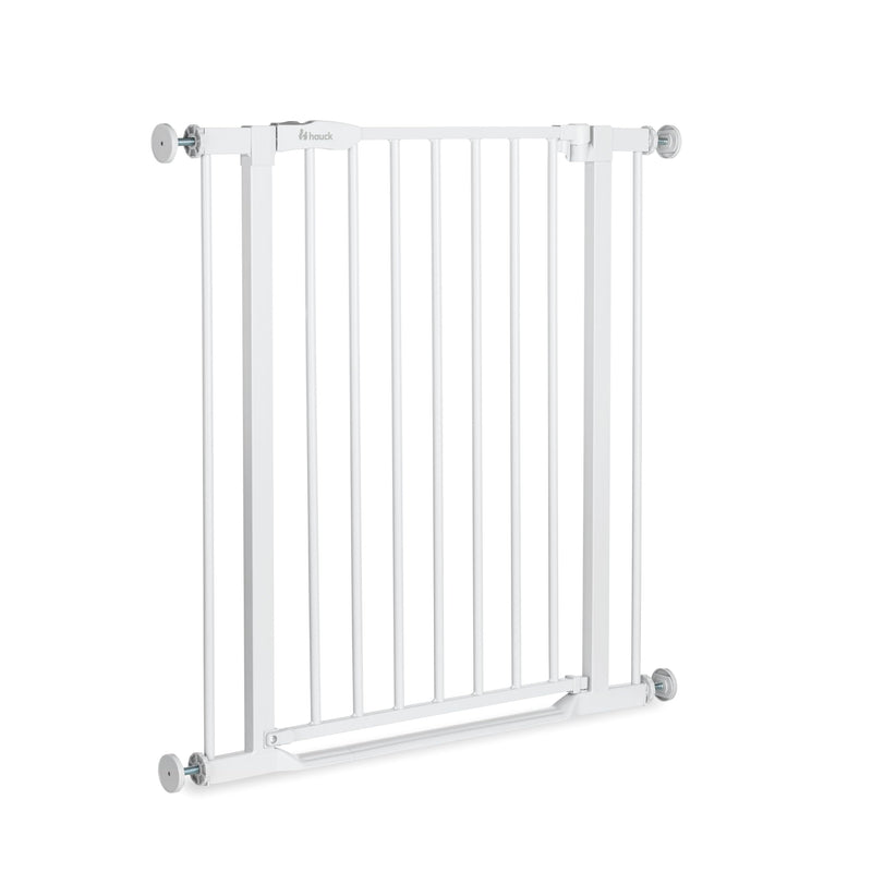 hauck Clear Step 2, Weiß - Kinderschutzgitter Hundegitter, Verstellbare Breite 75-80 cm, 77 cm Hoch, Flacher Einstieg, Einhand Öffnung, ohne Bohren, für Innen