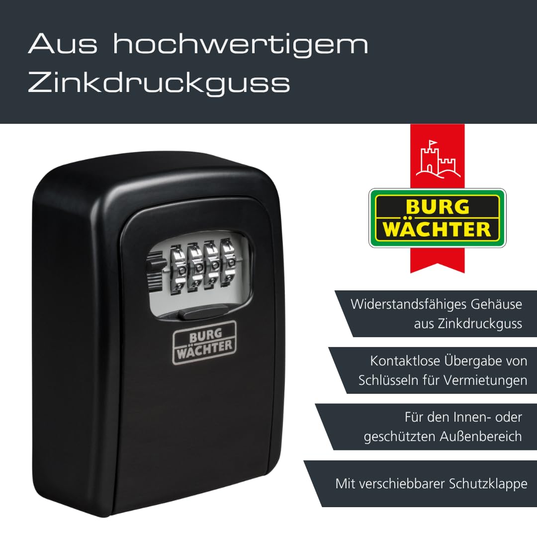 Burg-Wächter Schlüsseltresor mit 4-stelligem Zahlencode für außen und innen, Sicher, Wandmontage, Key Safe 30 SB, Schwarz