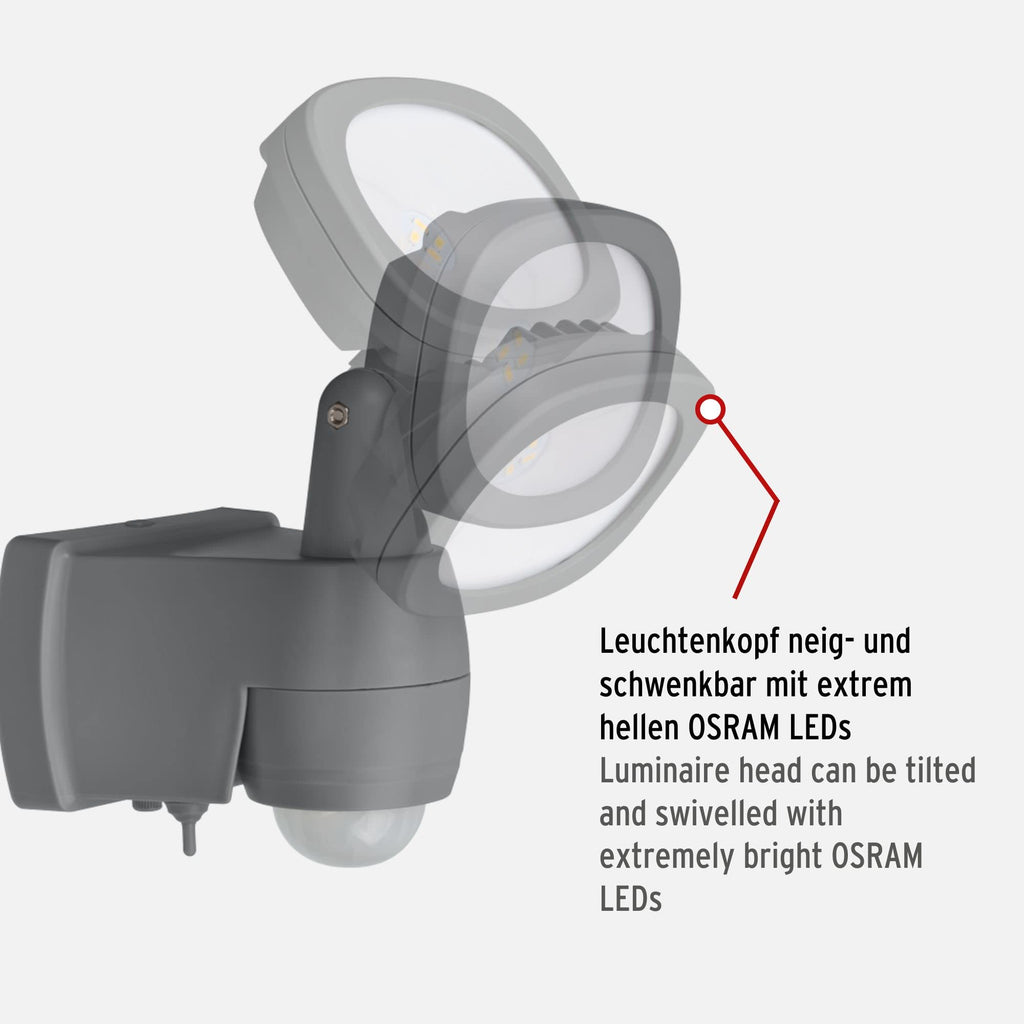 Brennenstuhl Batterie LED Strahler LUFOS/Kabelloser LED Außen-Strahler mit Batterie und Bewegungsmelder (mit 8 Marken LEDs, 440 Lumen, für außen IP44, mit zusätzlicher Funktionseinstellung)