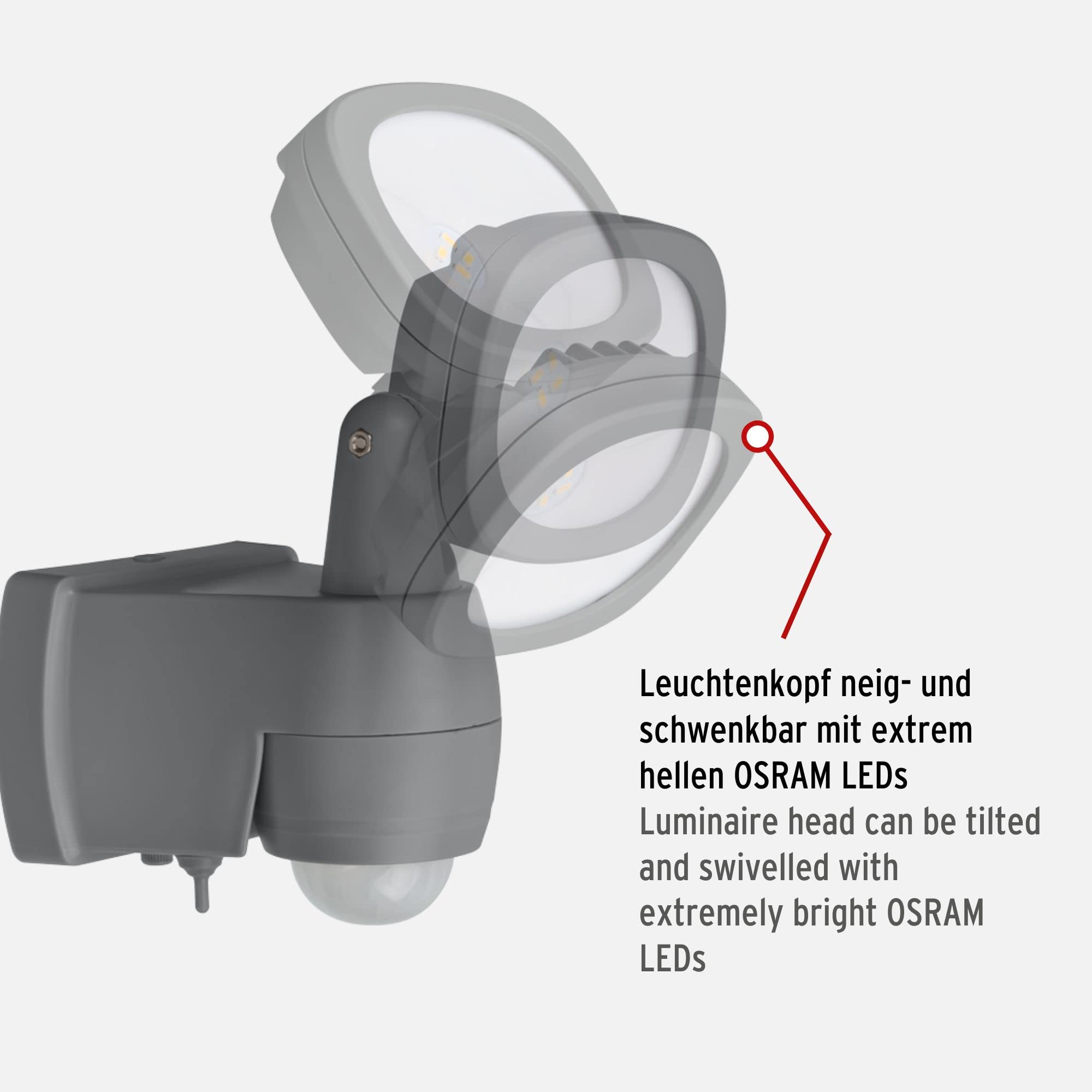 Brennenstuhl Batterie LED Strahler LUFOS/Kabelloser LED Außen-Strahler mit Batterie und Bewegungsmelder (mit 8 Marken LEDs, 440 Lumen, für außen IP44, mit zusätzlicher Funktionseinstellung)