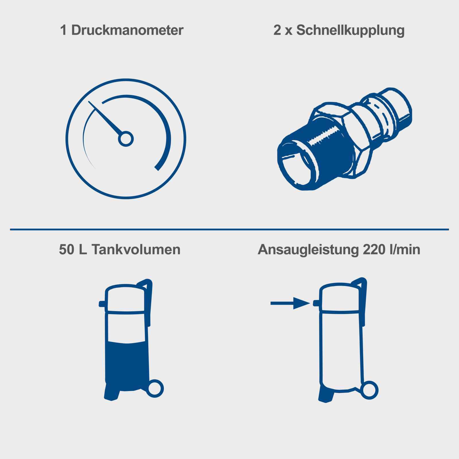Scheppach Druckluft Kompressor stehend HC51V | 1500W mit 10bar Druck | 50L Kessel | Ansaugleistung 220 l/min | ölfrei/wartungsarm | Druckminderer, Fahrvorrichtung & 2 Schnellanschlusskupplungen