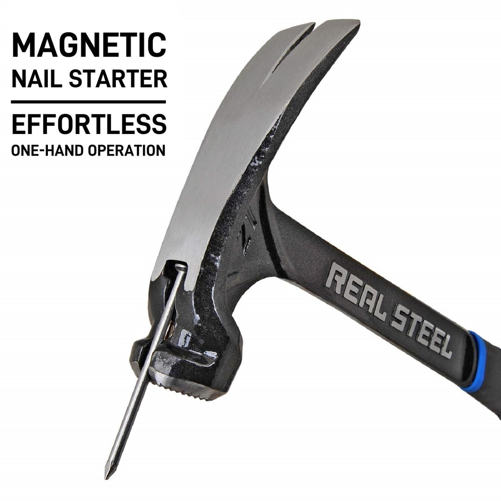 REAL STEEL Klauenhammer mit Magnetischen Nagel Starter und Ergonomische Griff 595g Rahmenhammer Zimmermannshammer, 0517
