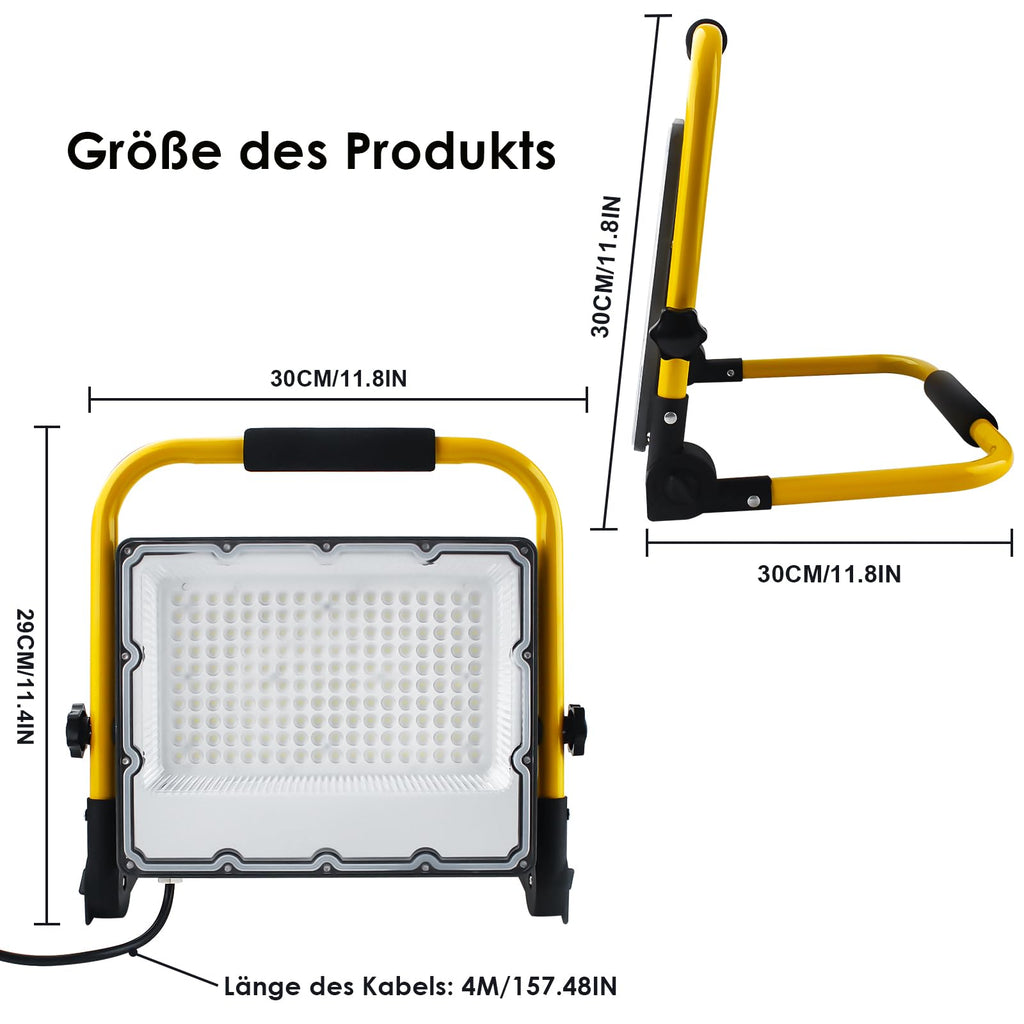 OUSIDE 150W LED Baustrahler mit Stativ und 4m Kabel,IP66 Wasserdichter Arbeitsscheinwerfer mit Schuko-Stecker für Werkstatt,Wartung oder Baustelle, 6500K Kaltes Weißes Licht,15000 Lumen