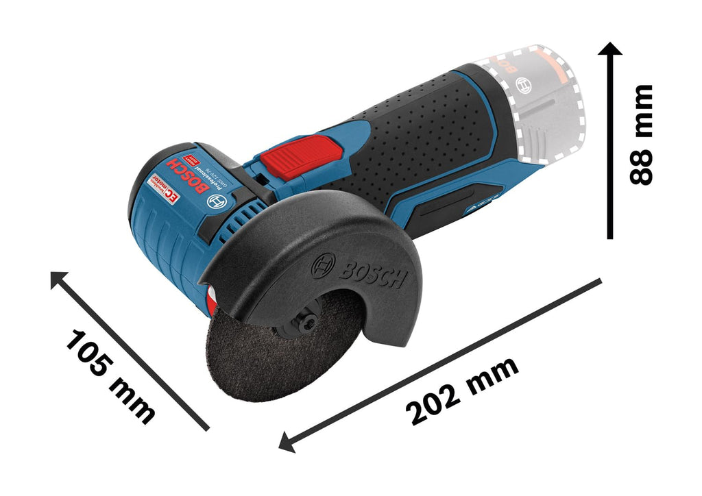 Bosch Professional 12V System Akku Winkelschleifer GWS 12V-76 (inkl. 2x Trennscheibe Expert for Inox, 1x Hartmetall - Trennscheibe Carbide Multi Wheel, 2x Einlage, L-BOXX, ohne Akku/ Ladegerät)