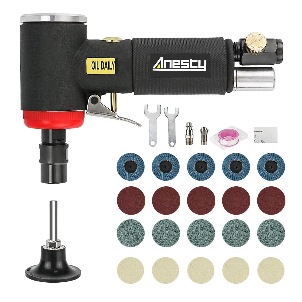 Druckluft Winkelschleifer Set - Mini Druckluft Schleifer mit 6mm & 3mm Spannzange und 20 2 Zoll Schnellwechselscheiben Set, Klein Druckluftschleifer 90° Abgewinkelt zum Schneiden/Schleifen