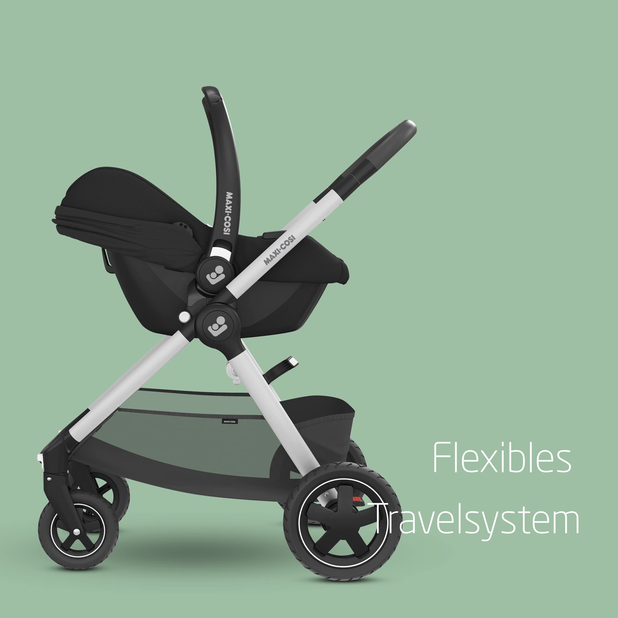 Maxi-Cosi CabrioFix i-Size, Babyschale, 0–12 Monate, max. 12 kg, leichter i-Size Kindersitz (3,2 kg), Sonnenverdeck, gepolsterter Sitz, für viele Maxi-Cosi Kinderwagen, Essential Black