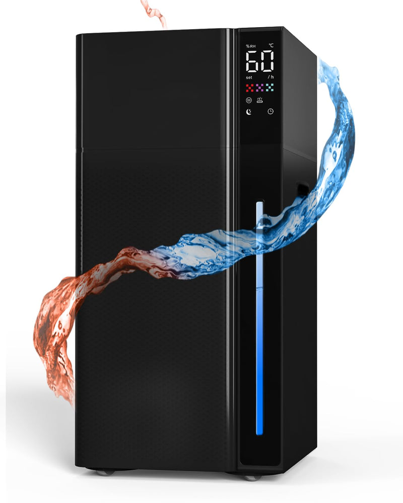 Luftbefeuchter Große Räume 20L, Warm&Kalter Nebel Humidifier bis 100 m² Zuhause Raumbefeuchter, 360° Doppeldüsen Ultraschall Luftbefeuchter, Schlafzimmer/Wohnzimmer/Büro/Pflanzen/kommerzielle, Schwarz