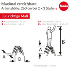 Hailo D60 StandardLine Alu-Klapptritt-Leiter - 2x3 Stufen belastbar bis 150 kg - Trittleiter mit Klappsperre - Füße mit Soft-Grip-Sohle - platzsparend zusammenklappbar - Aluleiter rostfrei - Silber