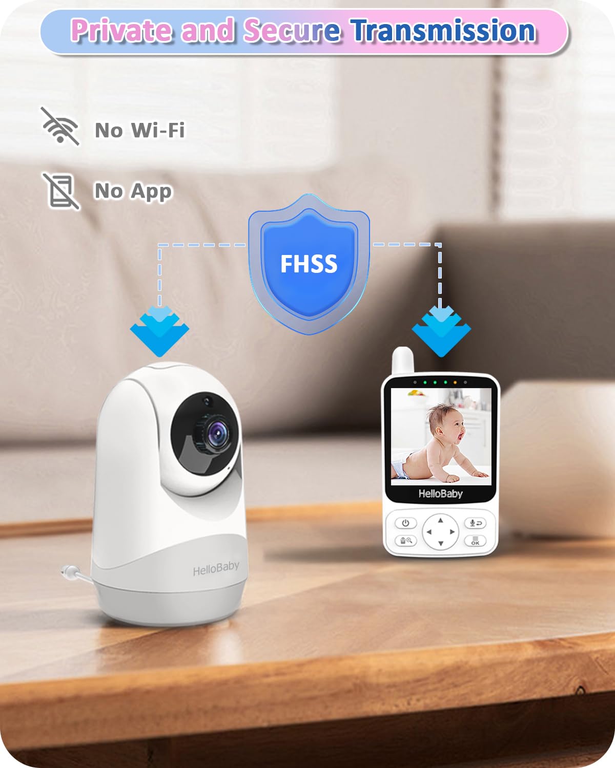 HelloBaby Babyphone mit Kamera,29 Stunden Akkulaufzeit Babyfon,318°/120° Baby Monitor mit Ferngesteuerter Pan-Tilt Kamera 2X Zoom,Infrarot-Nachtsichtkamera ECO-Modus,Bis zu 1000ft,2-Wege-Audio