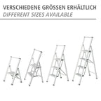 WENKO Leichte Aluminium Trittleiter mit 3 Stufen für 75 cm höheren Stand, rutschsichere XXL-Stufen, Design Klapptrittleiter, TÜV Süd Zertifiziert, 44 x 127 x 5,5 cm, Weiß