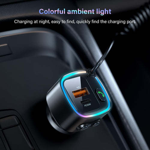 Aux Bluetooth 5.4 Adapter Auto Bluetooth Empfänger Klinke 3.5mm für Freisprechanruf und Wireless Musik Kompatibel Schnellladung AutoLadegerät 42W (PD 30W&QC 12W) HiFi-Stereo U-Disk RGB Umgebungslicht