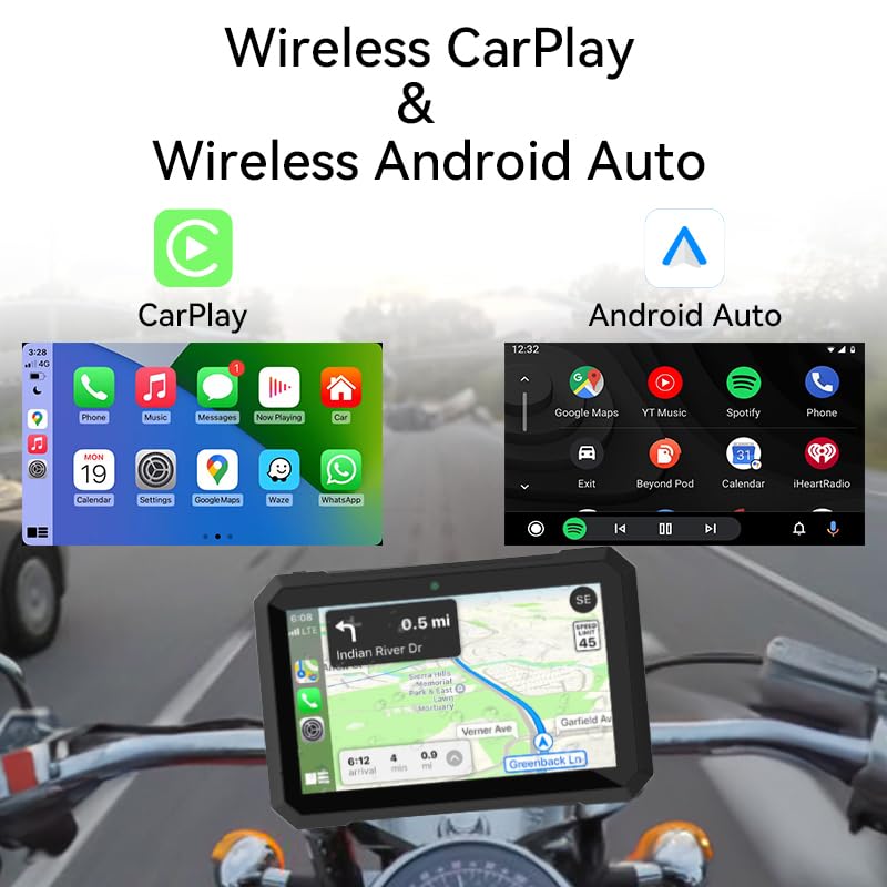 Sunweyer Motorrad Carplay und Android Auto Tragbare Drahtlose GPS Navigation 7 Zoll IPX7 Wasserdicht Touchscreen 5G Dual Bluetooth
