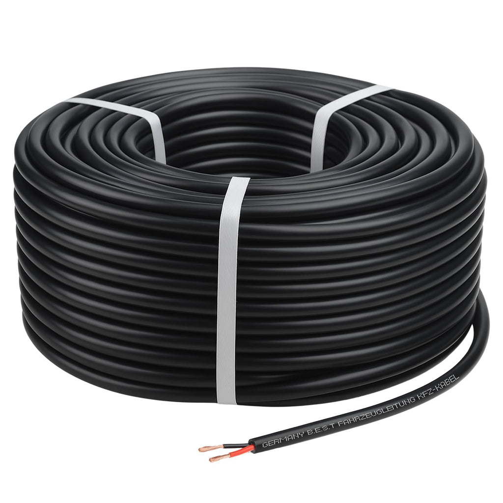 Autokabel KFZ Kabel 2x2,5 mm² 25m flach | Flachkabel Fahrzeugleitung 2-Polig | Stromkabel für Auto, Anhänger, Wohnmobil, Boot | Anhängerkabel elektrisches Kabel bis zu 60V vielseitig einsetzbar