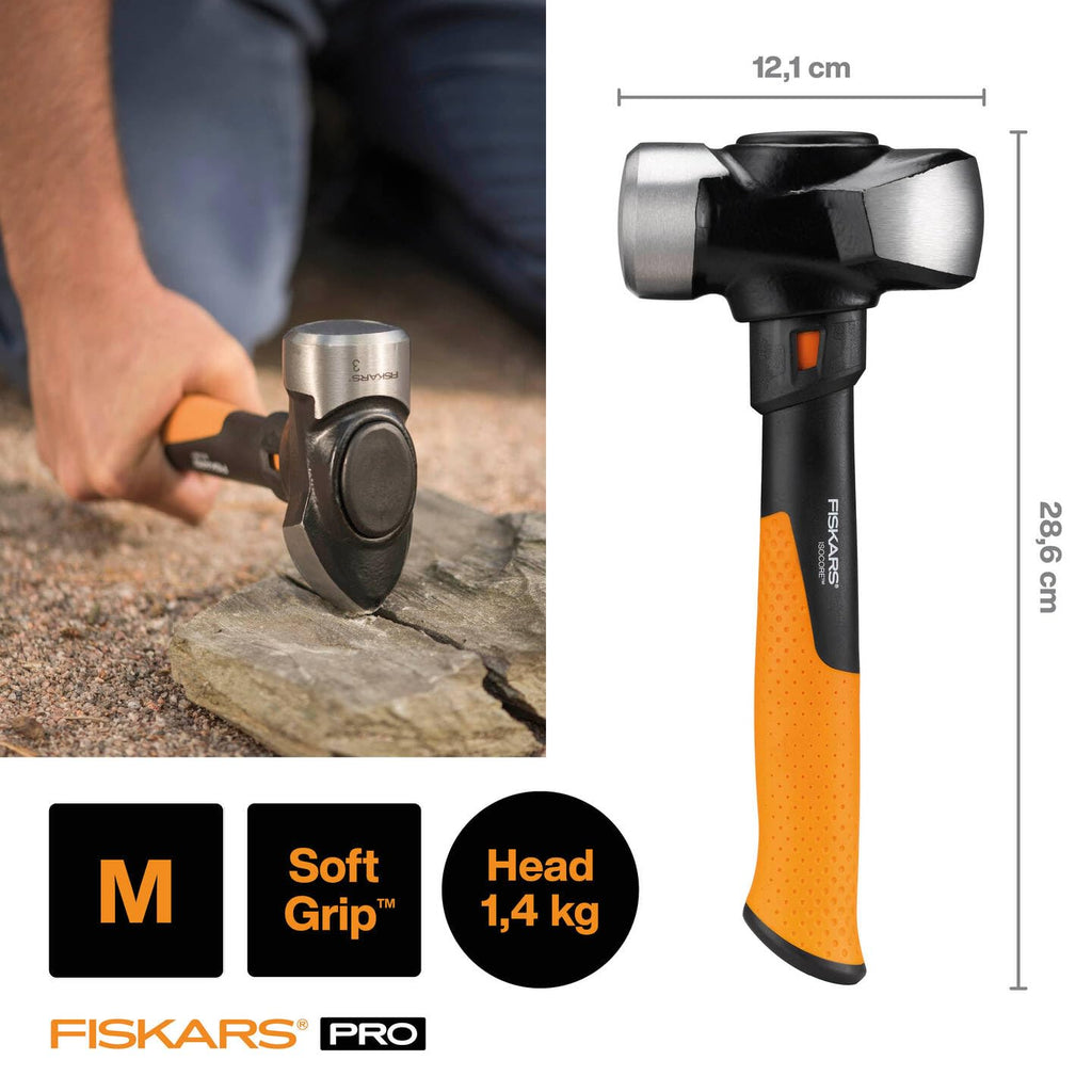 Fiskars Fäustel IsoCore M für den Einsatz bei Präzisionsabbrucharbeiten, Länge: 29 cm, Gewicht: 1,64 kg, Schwarz/Orange, 1020217