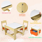 GOPLUS 3tlg. Kindersitzgruppe, 1 Kindertisch mit 2 Stühle, Kindermöbel Set aus Holz, Kindertischgruppe Indoor mit Stauraum, Maltisch für Kleinkind Mädchen Jungen