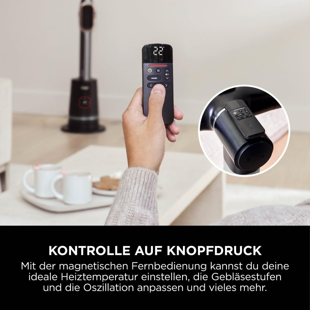 Shark TurboBlade Cool + Heat 2-in-1 Ventilator & Heizlüfter mit Thermo IQ, Fernbedienung & Oszillation | Flügelloser Turmventilator für Schnellheizung & Luftkühlung, Schwarz-Gold, TH200EU