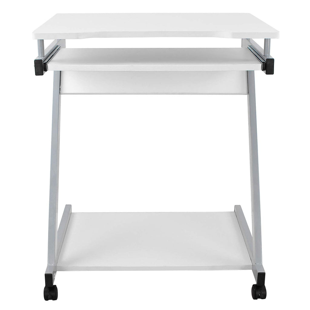 VASAGLE Schreibtisch, Computertisch mit 4 Rollen, 2 Davon mit Bremsen, PC-Tisch leichtgängiger Tastaturauszug, erleichterte Montage, platzsparender PC-Tisch in Z-Form, weiß, LCD811W, 60 x 48 x 73 cm
