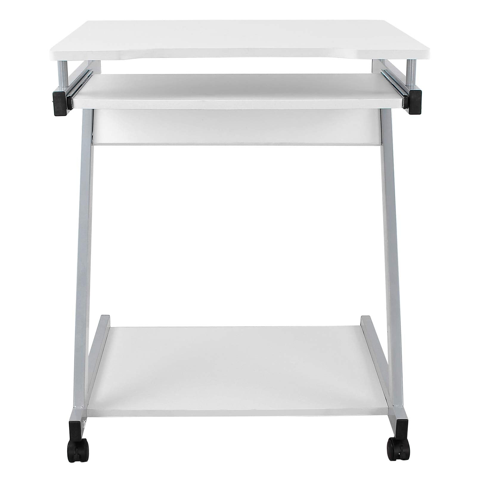 VASAGLE Schreibtisch, Computertisch mit 4 Rollen, 2 Davon mit Bremsen, PC-Tisch leichtgängiger Tastaturauszug, erleichterte Montage, platzsparender PC-Tisch in Z-Form, weiß, LCD811W, 60 x 48 x 73 cm