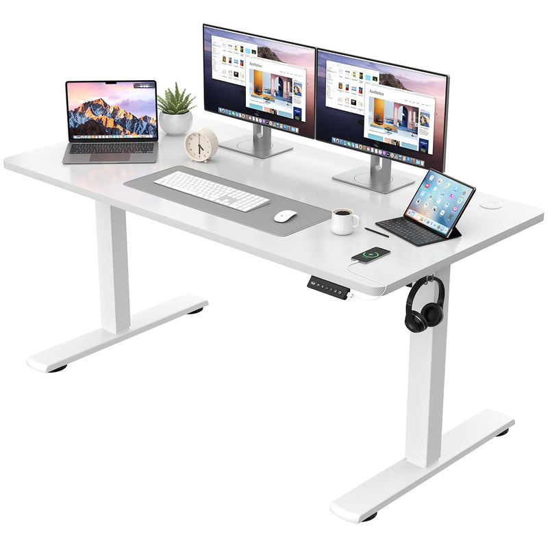 JUMMICO Elektrischer Höhenverstellbarer Schreibtisch - Steh-Sitz Tisch mit Memory-Funktion & Kompletter Tischplatte, Computertisch für Büro & Zuhause 140 x 60 cm Weiß