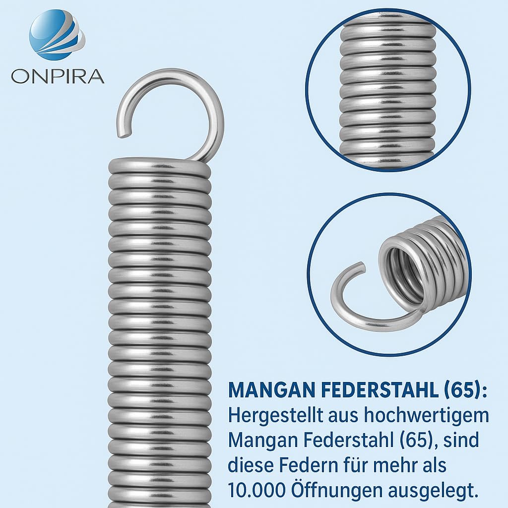 Onpira® 2x Universal Garagentor Feder in 21 Größen verzinkt in Erstausrüster Qualität! zur Auswahl Garagentorfedern Garage Zugfeder (375x48x5,3mm / Zugkraft: 100kg)