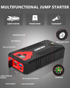 CARHEV Starthilfe Powerbank für pkw, 3000A Spitzenstrom Auto Starthilfe Powerbank mit LCD Display für bis zu 8L Benzin und 8L Dieselmotor, 12V Jump Starter mit USB Schnellladung und LED Taschenlampe