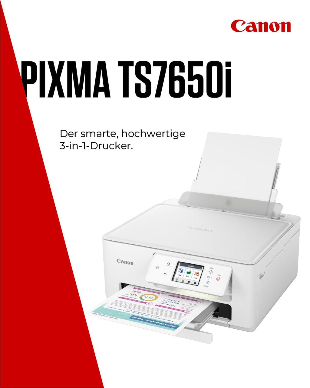 Canon PIXMA TS7650i Multifunktionsdrucker 3in1 (Tintenstrahl,Drucken, Kopieren, Scannen, A4, 6,7 cm Touch LCD, WLAN, Duplexdruck, 2 Papierzuführungen, kompatibel mit Pixma Print Plan ABO) Weiß