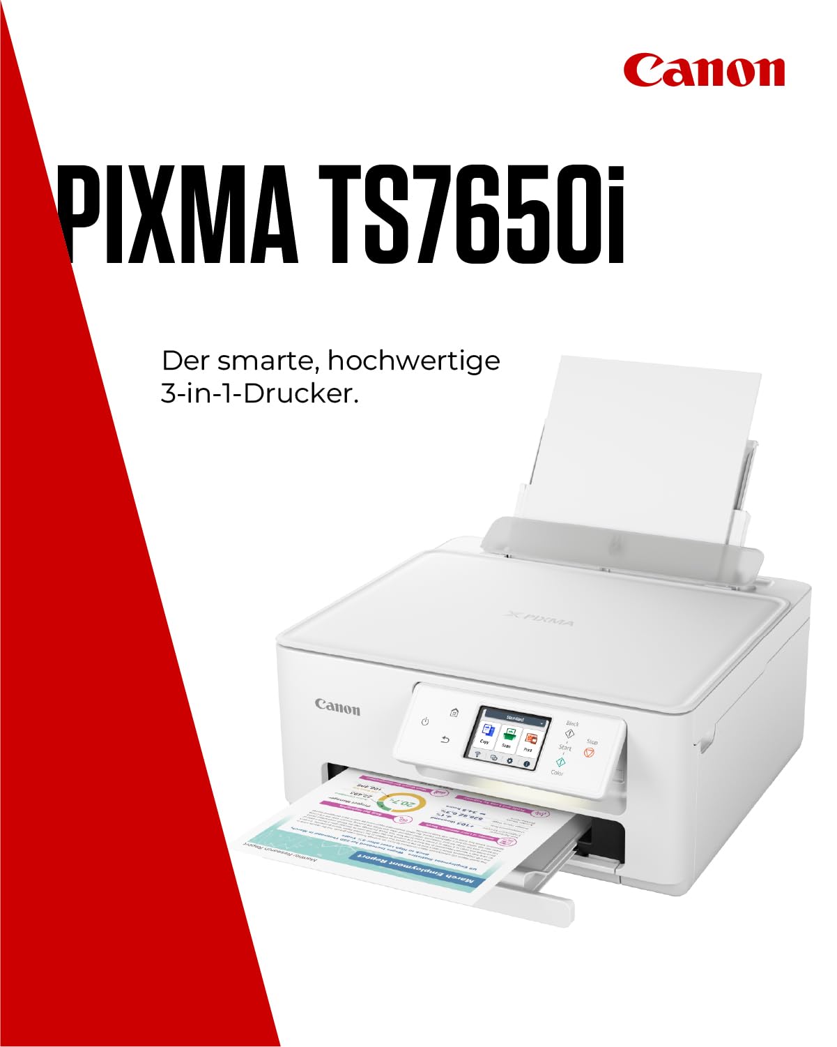 Canon PIXMA TS7650i Multifunktionsdrucker 3in1 (Tintenstrahl,Drucken, Kopieren, Scannen, A4, 6,7 cm Touch LCD, WLAN, Duplexdruck, 2 Papierzuführungen, kompatibel mit Pixma Print Plan ABO) Weiß