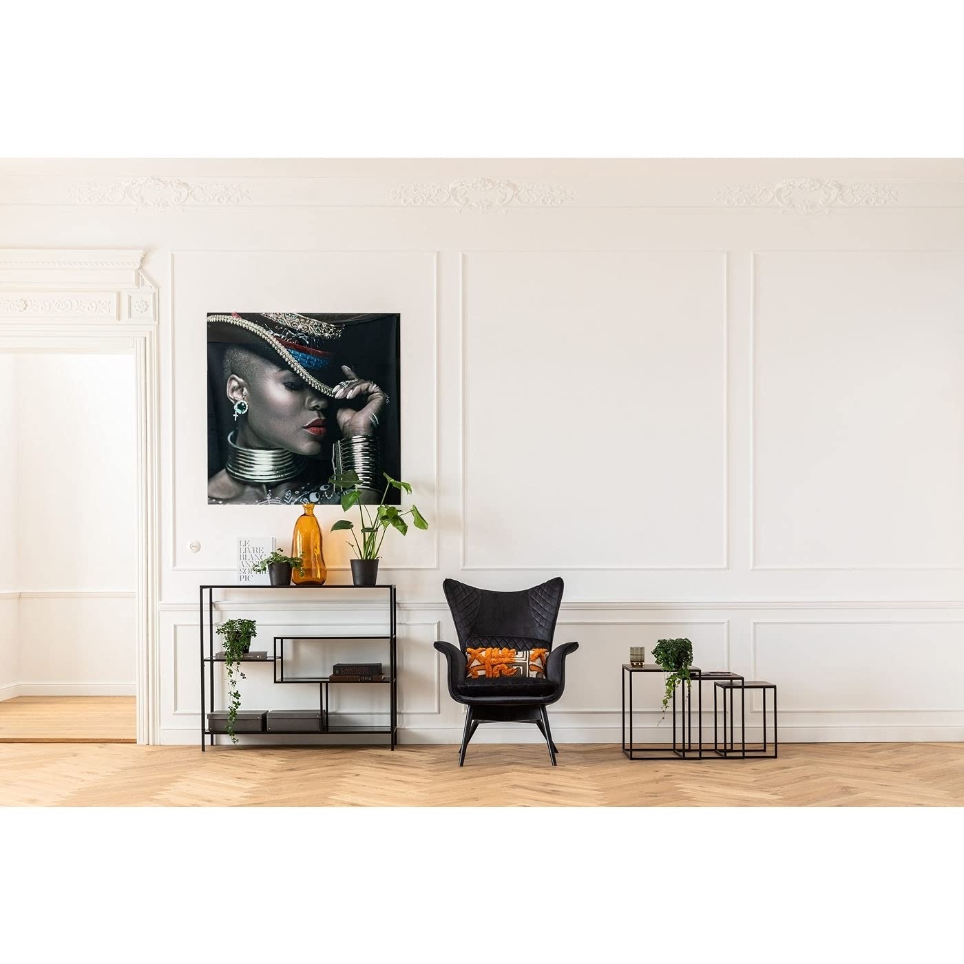 Kare Design Regal Loft, Schwarz, Stahl, Glas Fachböden, mit 5 Fachböden, schmal, freistehend, Wohnzimmer, Schlafzimmer, Flur, 100x115x30 cm (H/B/T)