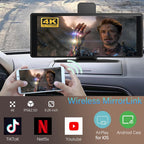 10.26" Wireless Carplay Screen 360 Rotation 4K Dash Cam Carplay/Android Auto Auto Stereo Auto Audio Empfänger mit 1080p Backup Kamera GPS Navigation/Spiegel Link/Sprachsteuerung/Siri
