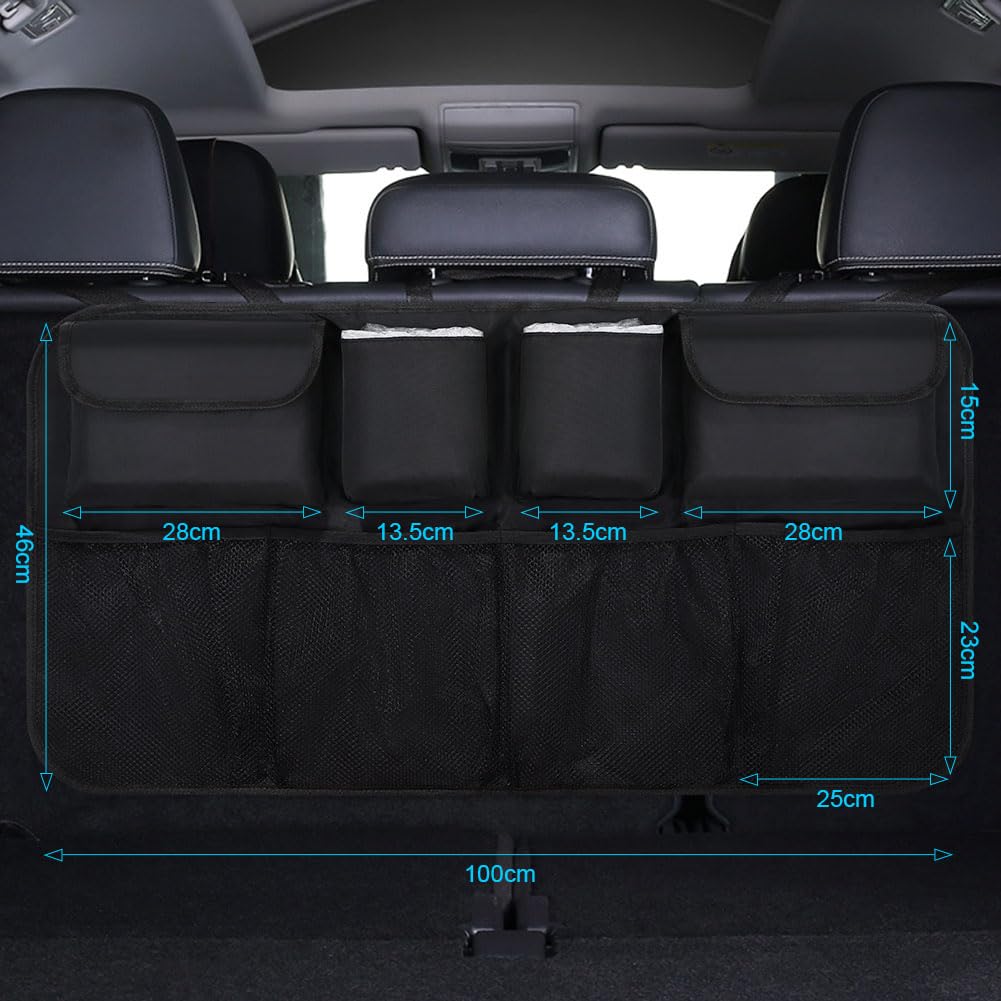 URAQT Kofferraum Organizer Auto, 100x45 cm Auto Aufbewahrungstasche, Kofferraumtasche, Wasserdichten Taschen mit Starkes elastisches, Zauberstabstruktur für SUV, Schwarz