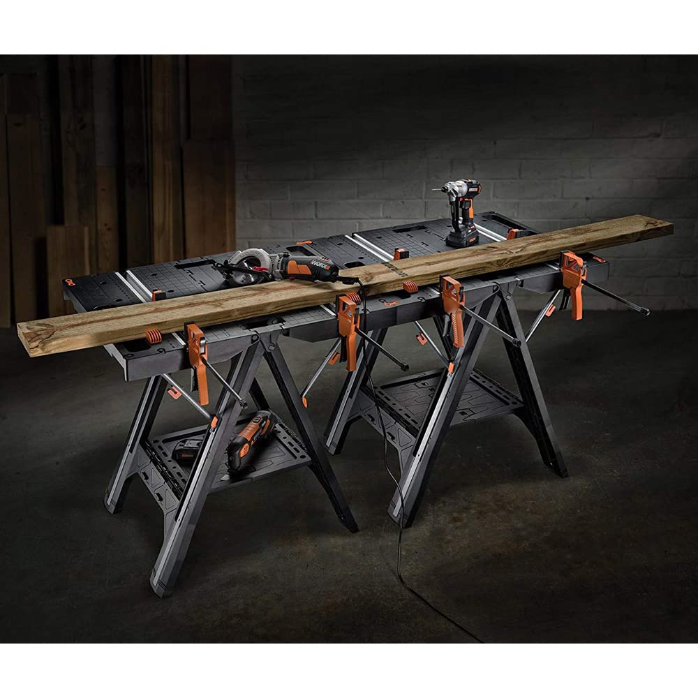 WORX PEGASUS WX051 mobile multifunktionale Werkbank - hochwertiger Arbeitstisch klappbar für die Werkstatt, max. Belastung 450kg – inkl. Schnellklemmvorrichtung – hohe Stabilität & große Arbeitsfläche