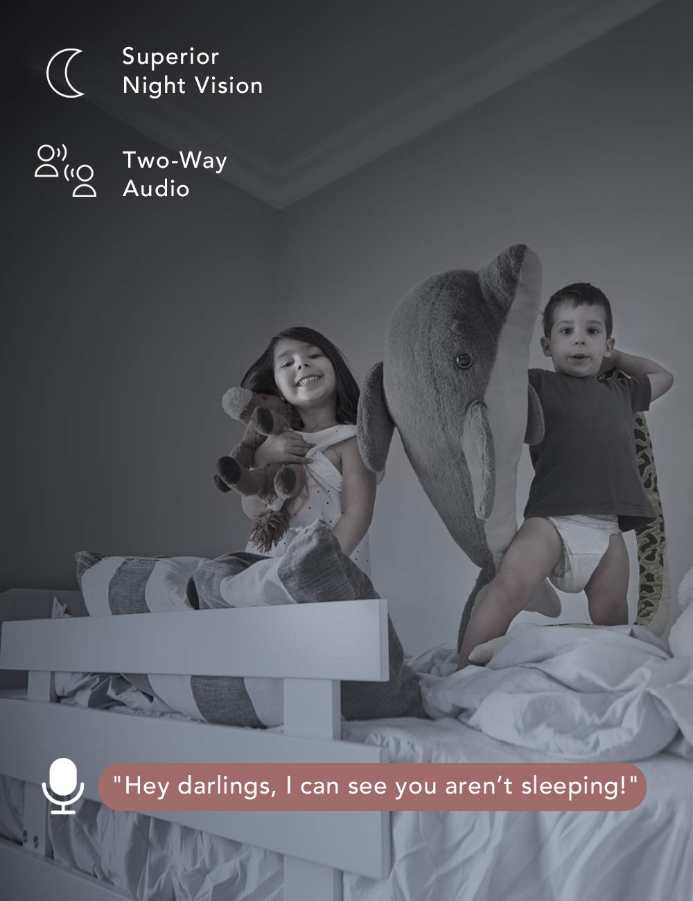 nooie Babyphone, 360 Baby Kamera WLAN, Baby Monitor with Camera, Babyphone mit Kamera und Handy App, 1080P HD Nachtsicht, KI-Tracking, Gegensprechfunktion, Kompatibel mit Alexa und 2.4Ghz WiFi