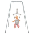 FUNLIO Baby Türhopser mit Ständer für 6–24 Monate, Baby Hüpfschaukel mit Gestell für Drinnen und Draußen, Tür Schaukel/Hängeschaukel für Kleinkinder mit Verstellbarer Kette, einfach zu Montieren-Grau