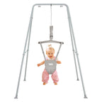 FUNLIO Baby Türhopser mit Ständer für 6–24 Monate, Baby Hüpfschaukel mit Gestell für Drinnen und Draußen, Tür Schaukel/Hängeschaukel für Kleinkinder mit Verstellbarer Kette, einfach zu Montieren-Grau