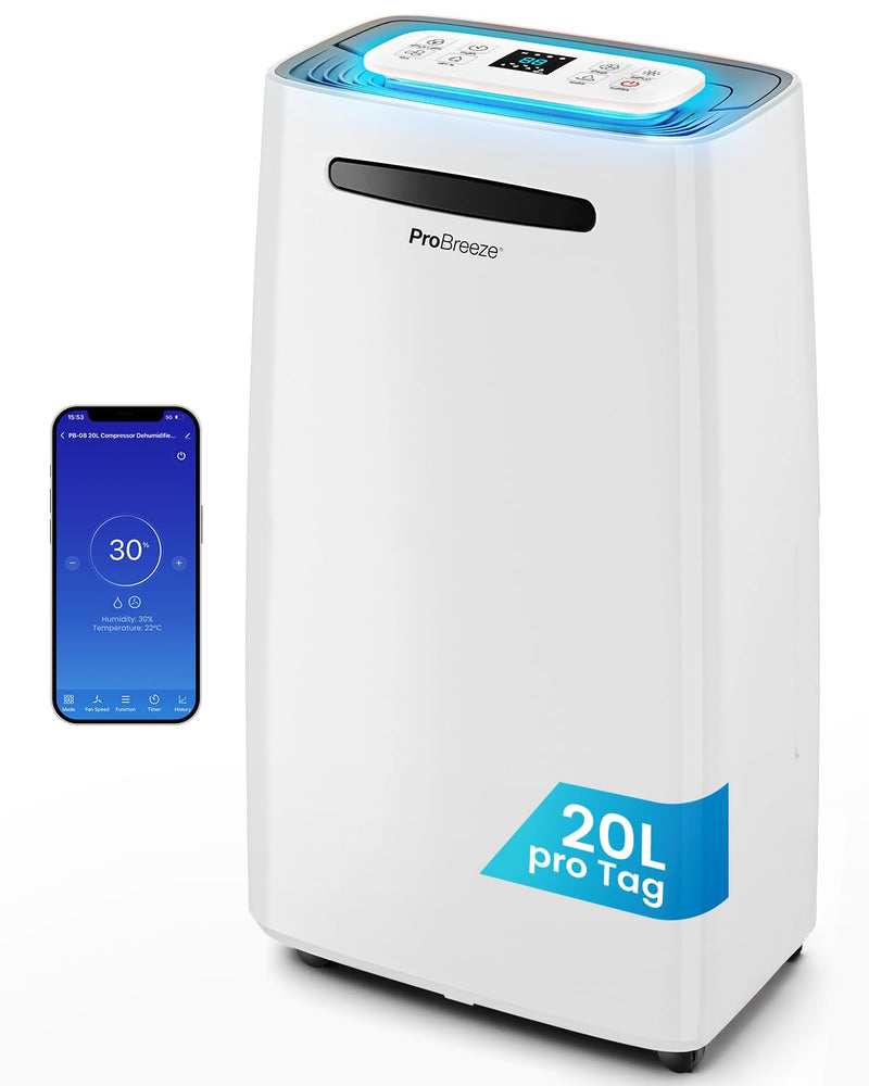 Pro Breeze® 20L/Tag smarter luftentfeuchter elektrisch mit digitalem Feuchtigkeitsanzeiger Schlafmodus Dauerbetrieb Wäschetrocknung und 24h-Timer – Ideal gegen Feuchtigkeit und Kondensation
