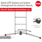 Hailo S100 ProfiLOT 3-teilige Alu-Kombileiter mit LOT-System - gleicht Unebenheiten aus - 2 x 9 + 1 x 8 profilierte Sprossen belastbar bis 150 kg - Aluleiter made in Germany - Leiter rostfrei - silber