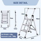 XinSunho Stufenleiter, Klapptritt 3 Stufen mit Ausziehbarem Handlauf, Aluminium Tritthocker, rutschfeste Tragbare Leiter für Haus und Büro, Belastbar bis 150 kg