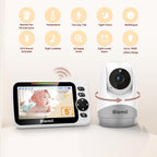 Blemil Babyphone mit Kamera und Audio 30 Stunden wiederaufladbare Batterie, 5" großer Bildschirm, ferngesteuerte Schwenk-/Neige-/Zoom-Kamera, Zwei-Wege-Gespräch, Nachtsicht, kein WiFi