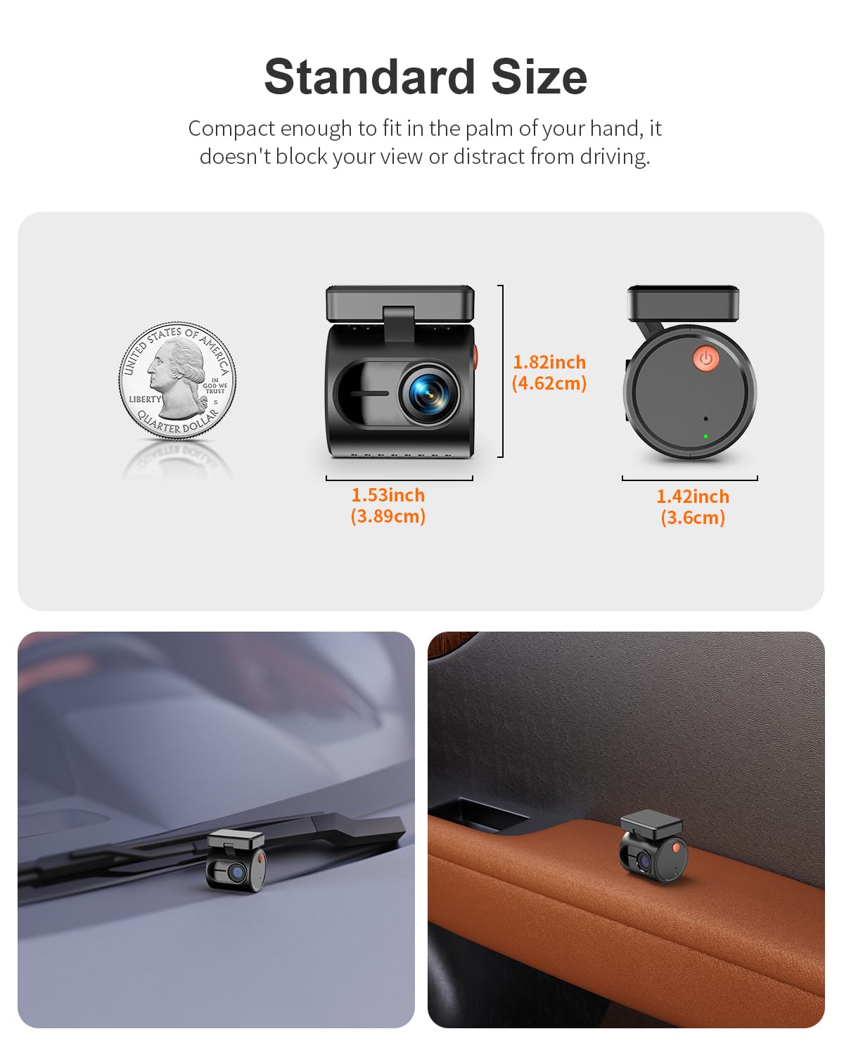 Winzige Dashcam, KAWA 2K 1296P QHD Mini Dashcam Auto - Sprachsteuerung, inkl 32GB SD Karte, WDR/3D DNR mit Super Nachtsicht, Notfallaufnahme, Kompakte Auto Kamera mit G Sensor Parkmodus