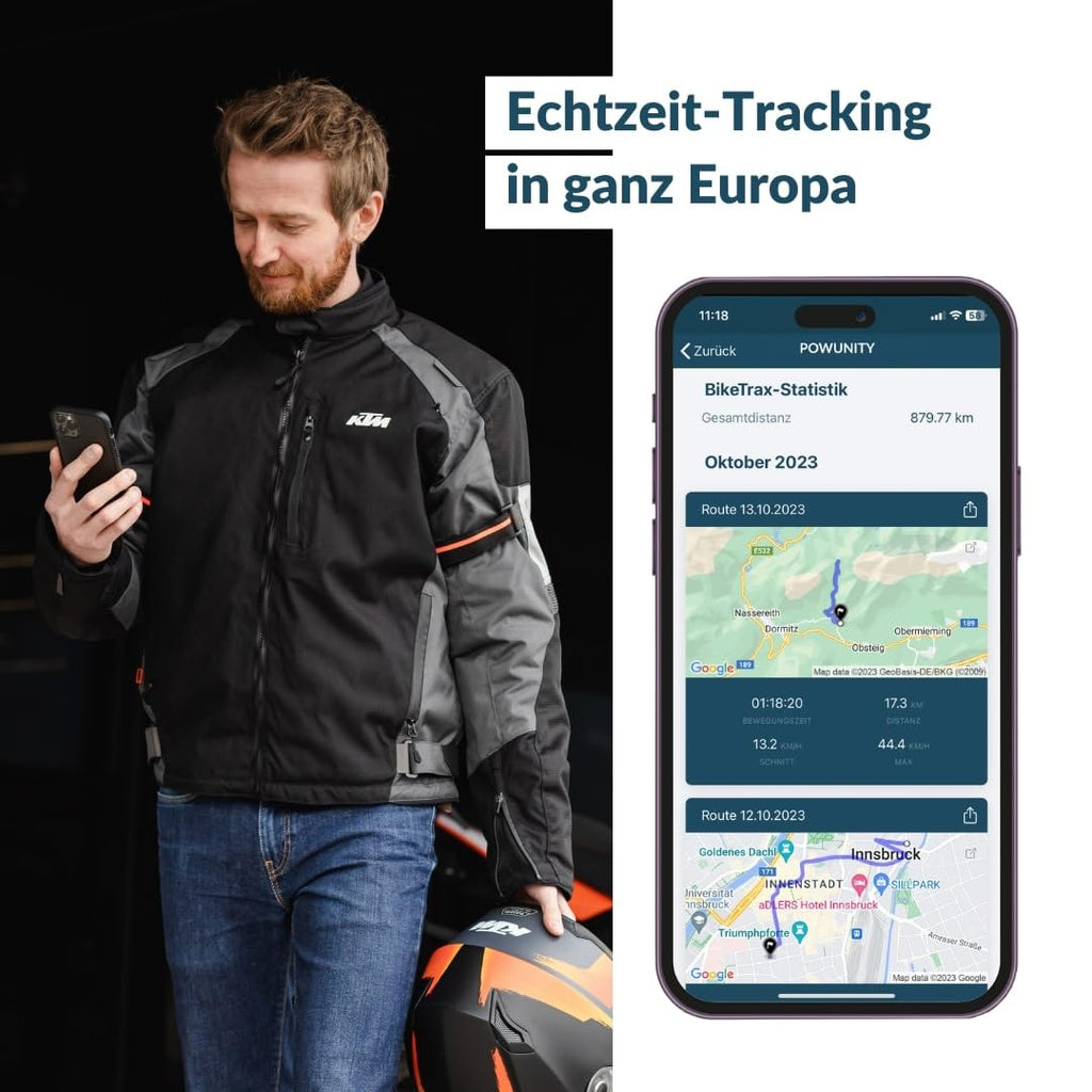 GPS-Tracker für E-Bikes — Motorrad kompatibel, lückenlose GPS-Übertragung in Europa — Diebstahlschutz, Echtzeit-Tracking mit Handy-App — inkl. SIM & Zusatzakku