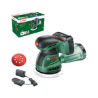Bosch Akku-Exzenterschleifer EasyOrbit 18V-10 (Schleifen von kleinen bis mittelgroßen Holzoberflächen sowie lasierten und lackierten Oberflächen; Durchmesser: 125 mm; Akku 2.0Ah und Ladegerät)