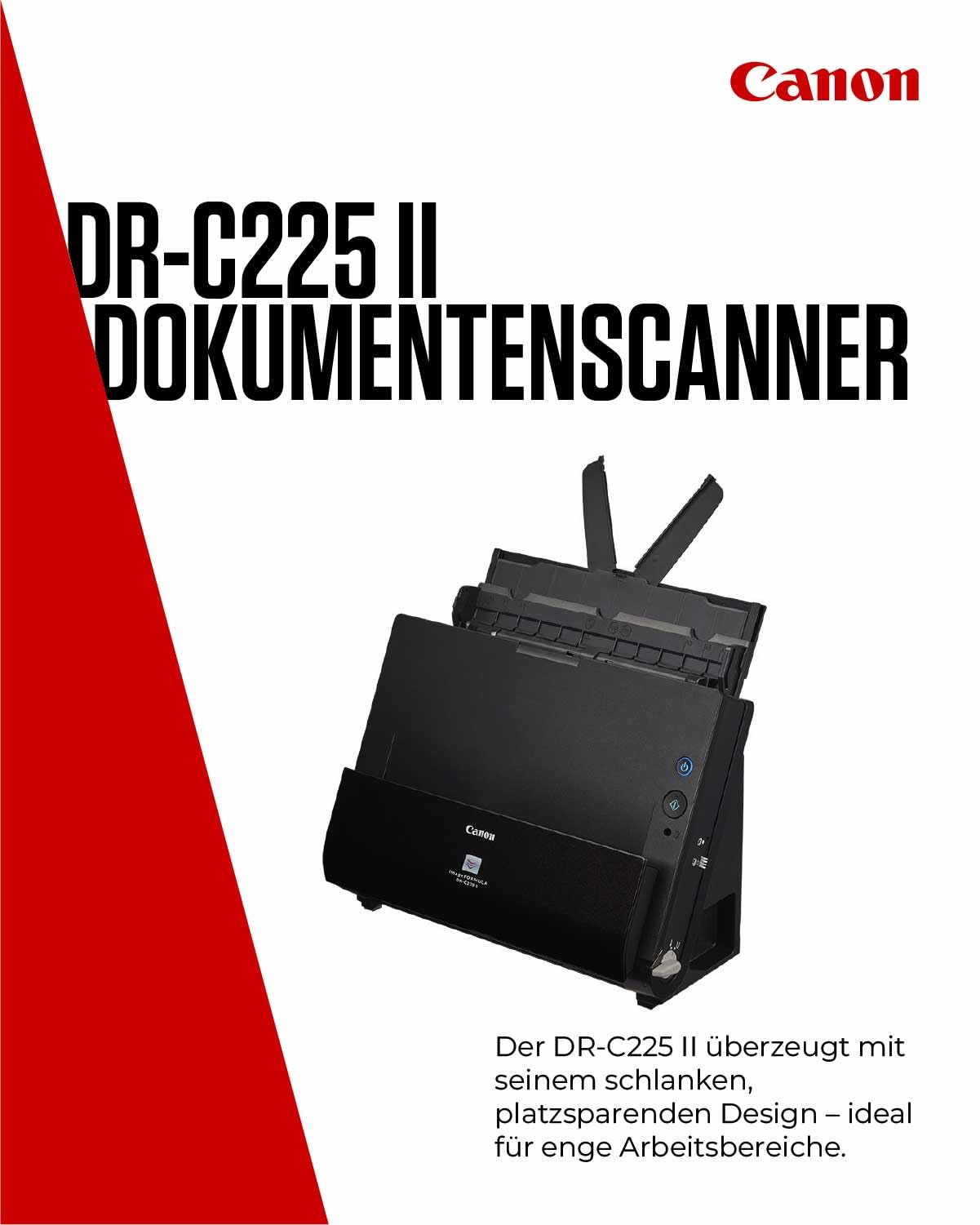 Canon DR-C225 II - imageFORMULA Dokumentenscanner (Duplex, Einzug, Farbe, 600dpi, 25 Seiten/Min, PDF OCR, kompakt, schwarz)