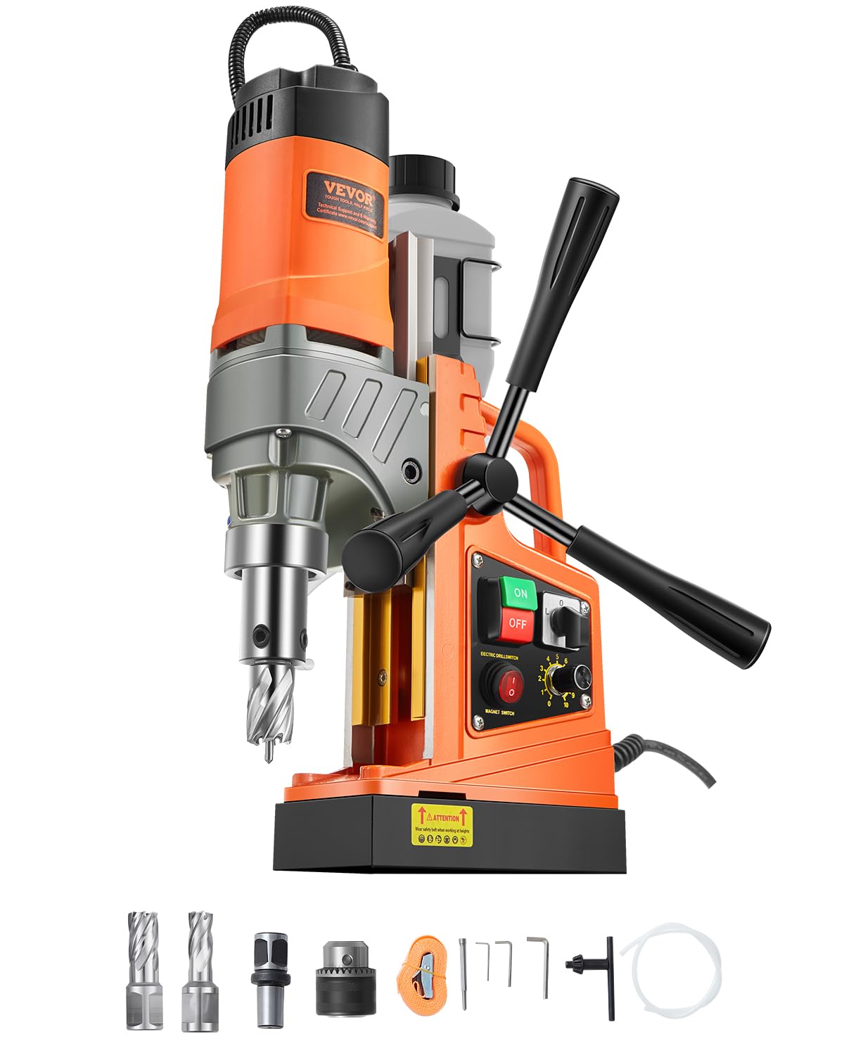 VEVOR Magnetbohrmaschine Kernbohrmaschine 40 mm Bohrdurchmesser, 12500 N tragbare elektrische Magnetbohrmaschine mit 2 Kernbohrern, variabler Geschwindigkeit, Bohrmaschine für Metalloberflächen