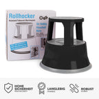 Floordirekt Rollhocker, Tritthocker, Elefantenfuß - Hocker aus Stahl bis 150kg Tragkraft für Büro oder Gewerbe - TÜV + GS geprüft (Schwarz, Metall)