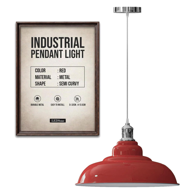 LEDSone Pendelleuchten-Set im Retro-Stil, Metall, E27, 32 cm [Energieklasse A] (rot)